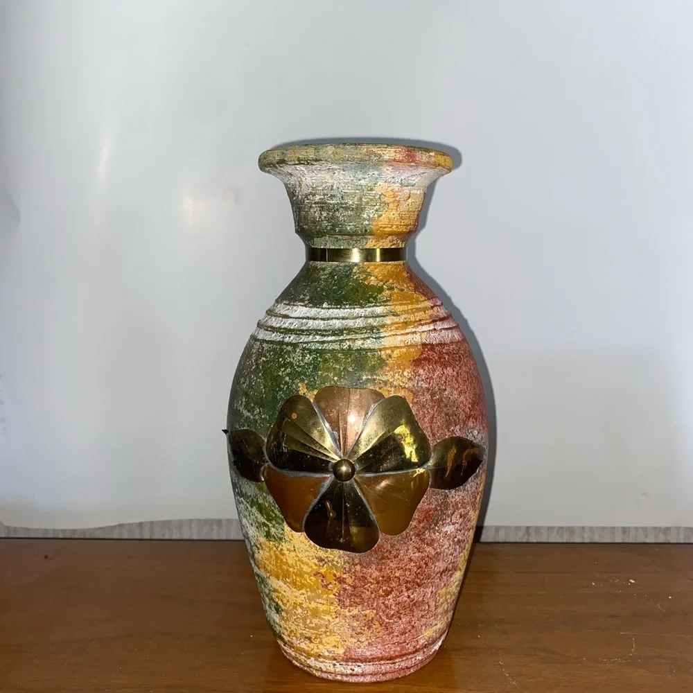 Multicolor Decorative Vase with Brass Accent